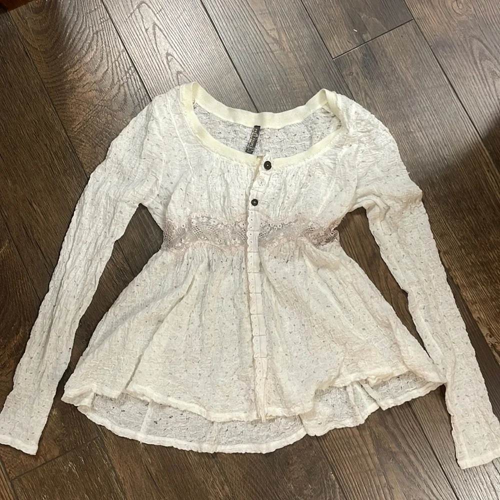 Free People White Lace Long Sleeve Top - Picture 2 of 6